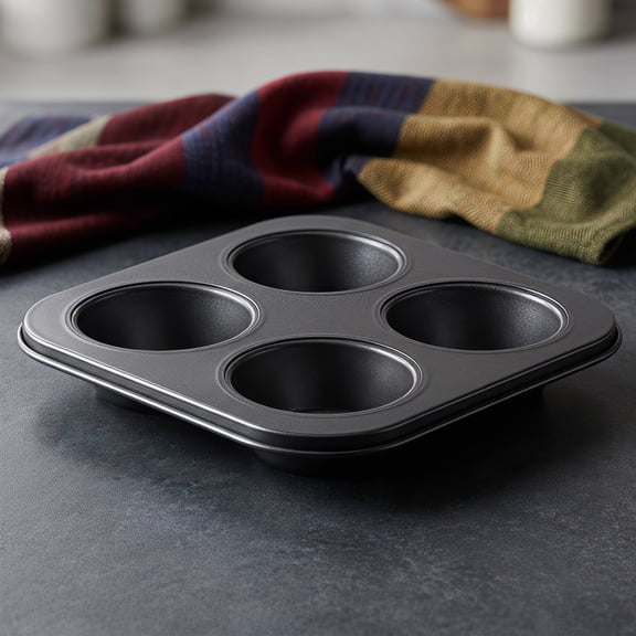 BRIGHTFUFU Muffin Cake Molds 4 Grids Oven Baking Tray Cupcake Non-stick Baking Cups Mold for Home (Black)