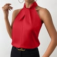 thumbnail image 4 of Xuyuer Womens Elegant Twist Front Halter Sleeveless Satin Blouse Keyhole Back Tank Top 2026, 4 of 6