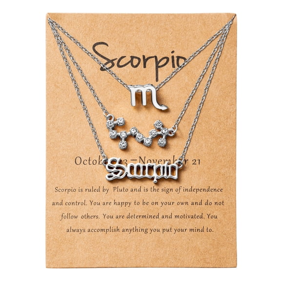 GROBRO7 Scorpio Zodiac Sign Necklaces,Present for Christmas New Year Birthday,Silver,3pcs