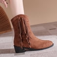 thumbnail image 6 of Fesfesfes Womens Dress Shoes Large-size Fringe Back Zipper Ankle Boots Non-slip Chunky Heel Snow Boots 39(US:7), 6 of 9