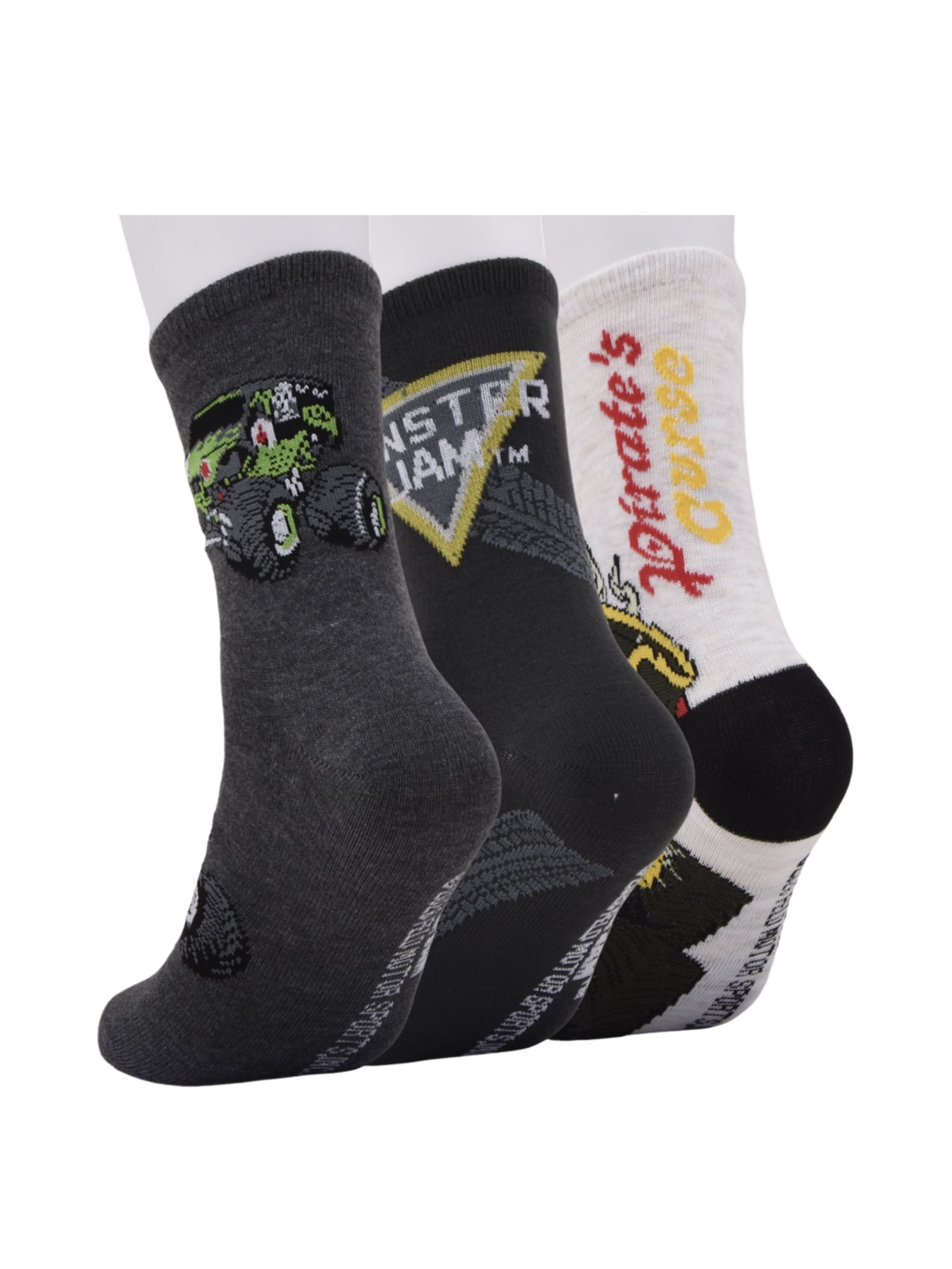 Monster Jam Boys Crew Socks, 3-pack, Sizes L