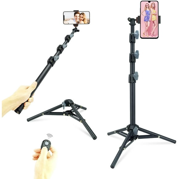 Selfie Stick & Tripod IBAOLE , Integrated, Portable All-in-One Professional, Heavy Duty, Lightweight, Bluetooth Remote for Apple & Android Devices, Separable Tripod Feet, Extends to 52", Black - -
