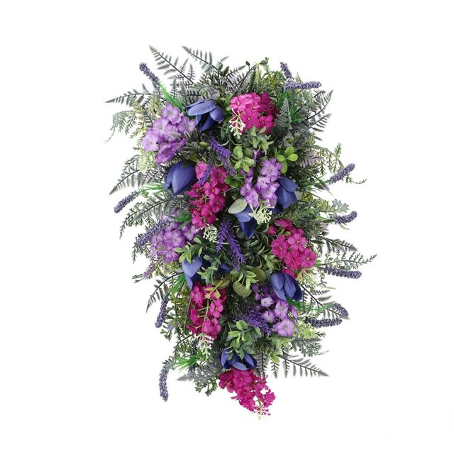 Printemps Porte d'Entrée Swag Violet Rustique Décoration Ferme Coloré Cottage Couronnes de Printemps pour la Porte d'Entrée