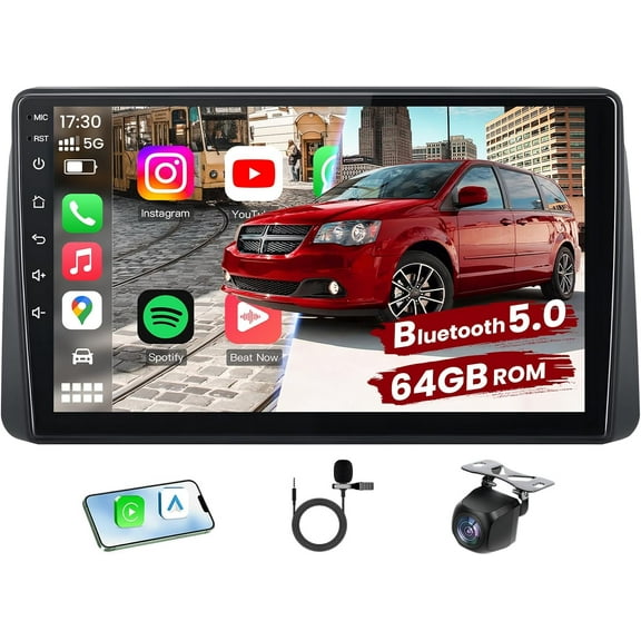 [4Core 64GB] Car Radio Stereo for Dodge Grand Caravan 2011-2020 Chrysler Town & Country 2011-2016 Grand Voyager 2011-2015, 9" HD Touch Screen with Wireless CarPlay/Android Auto BT5.0 GPS SWC WiFi