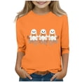 thumbnail image 2 of Feancey Kids Halloween T Shirts Girls 3/4 Sleeve Funny Cute Tops Holiday Casual Ghost Print Graphic Tees for Toddler Girl Crewneck Pullover Shirt Orange 10-11Years, 2 of 5