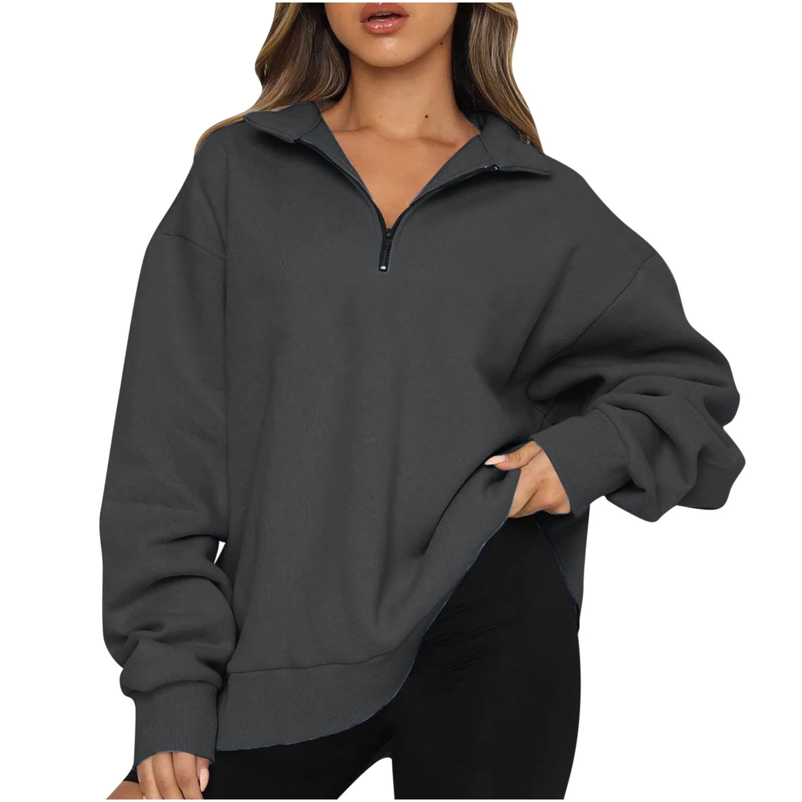 Yyeselk Casual Womens Zipper Pullover Sweatshirts Oversized Fleece
