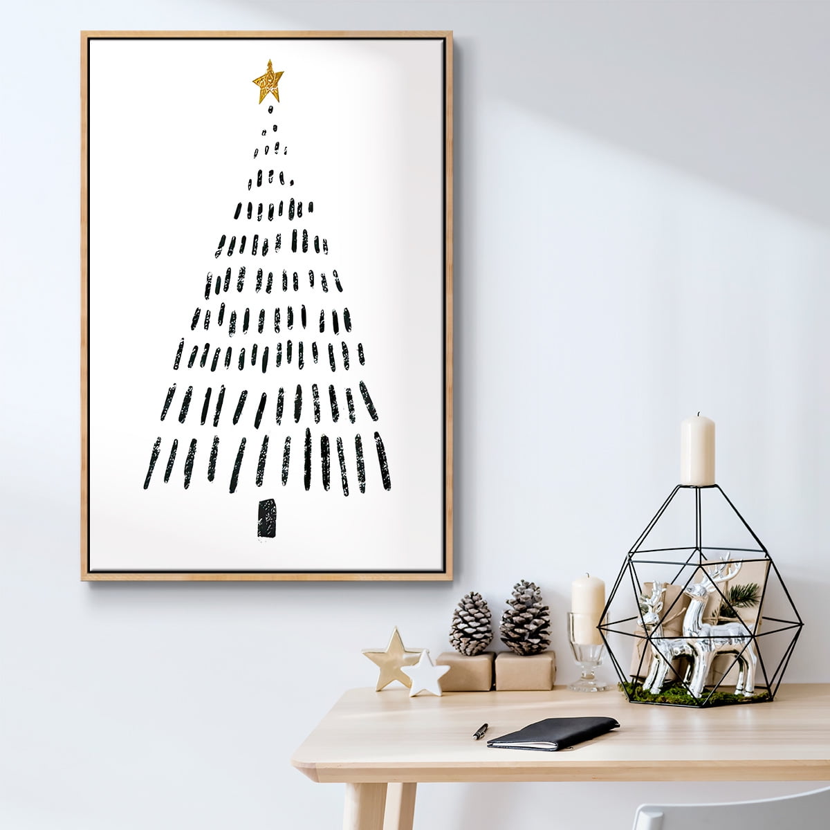 Christmas Tree - Framed Gallery Wrapped Holiday Canvas - 17 x 25 - Natural Wood Frame