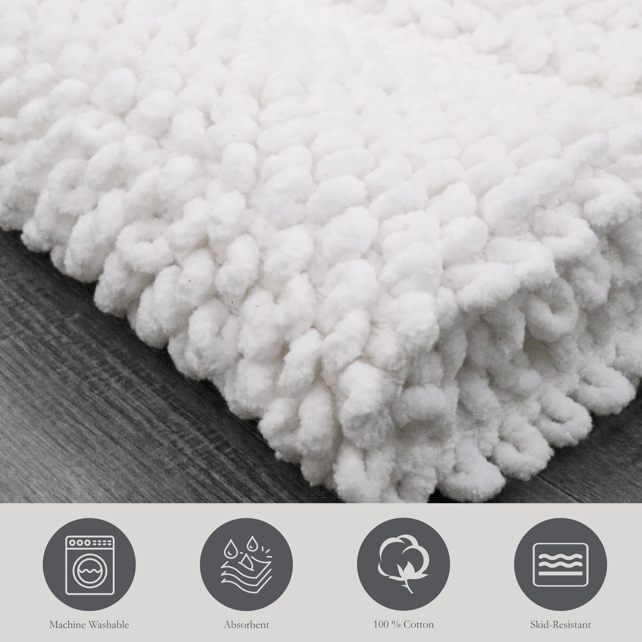 Jean Pierre New York Sophie Border 100% Cotton Bath Mat - Non-Slip Bath Rug - White - 27" x 45"