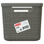 Curver Jute Narrow Gray Plastic Decorative Storage Basket, 13.6 in x 6.7 in x 5.7 in