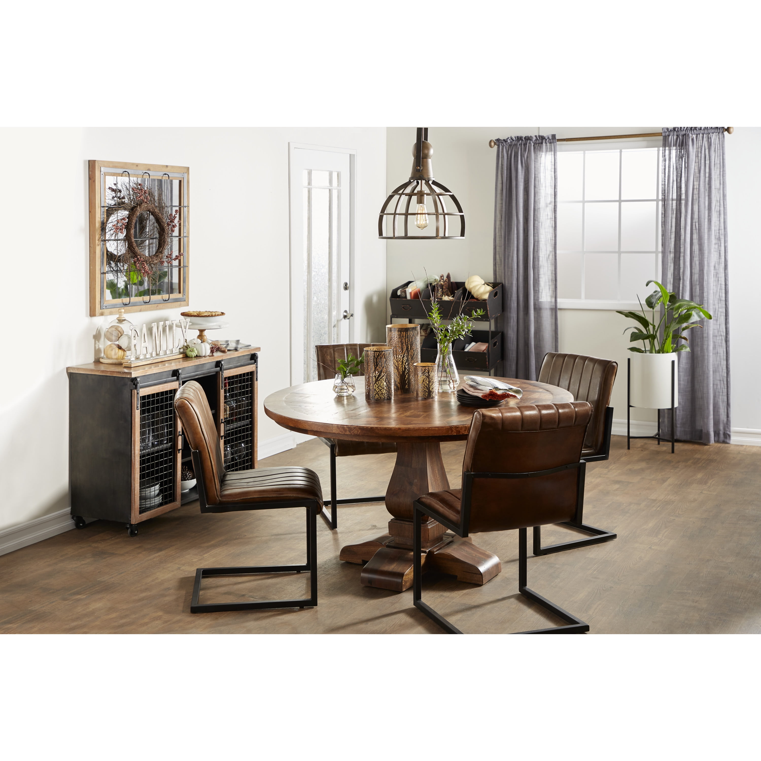 DecMode 32" x 32" Brown Wall Mirror with Grid Frame