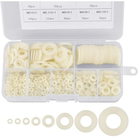 

500 pieces plastic washers nylon flat washers M2 / M2.5 / M3 / M4 / M5 / M6 / M8 / M10 White sealing washer for industrial fasteners