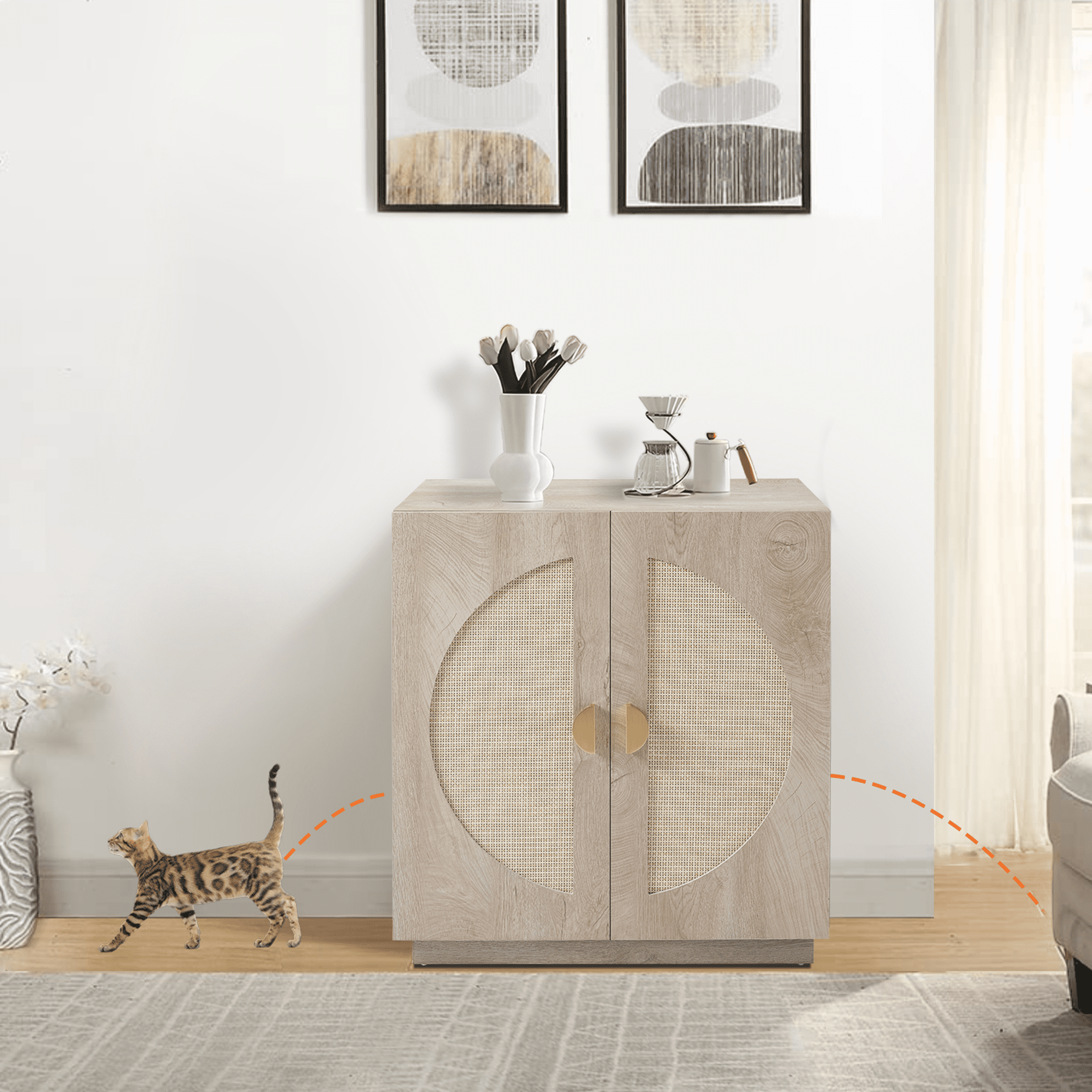 Unipaws Tall Cat Litter Box Enclosure with Shelves, Hidden Litter Box Cover for Tall or Top Entry Litter Box, Weathered Grey