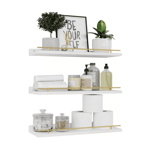 Repisas Flotantes Madera Estantes 3pcs Malubero, Blanco