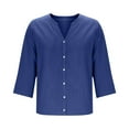 thumbnail image 5 of Kaemgyyd Cotton Linen Shirts for Women Loose Fit V Neck Button down Blouse 3/4 Sleeves Casual Tunic Tops Summer Outfits, 5 of 6