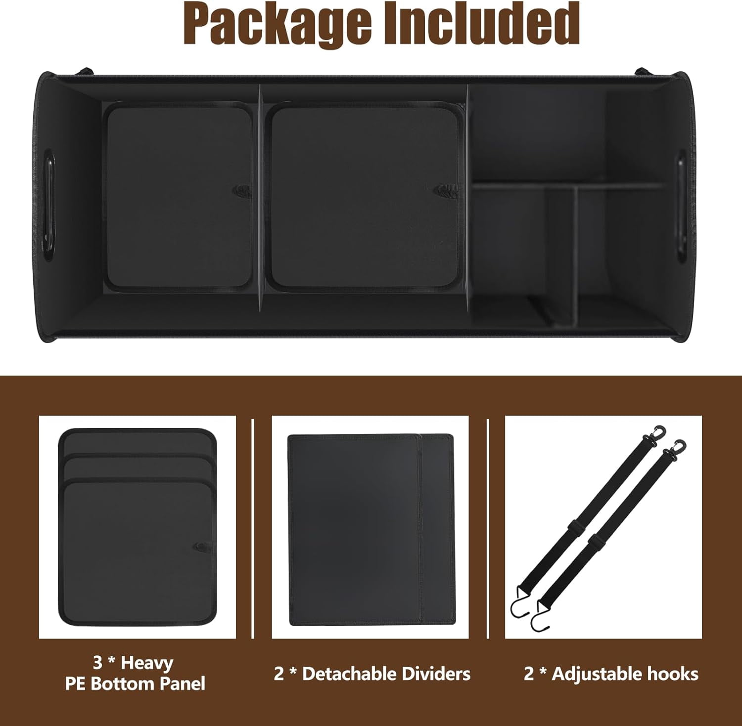 Leopard Print Trunk Organizer - 95L Large Capacity, Non-Slip Bottom, Waterproof, Portable Car Storage for SUV, Truck, Sedan