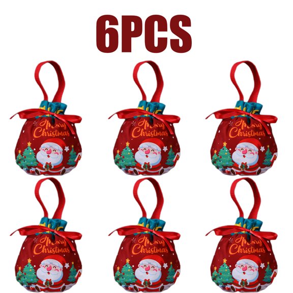 KOYPTL 6 Pcs Christmas Gift Bag With Drawstring,Reusable Santa Snowman Snowflake Deer Shaped Apple Candy Packaging Bags for Packaging Apples Candies Small Toys and Gifts,Stocking Storage