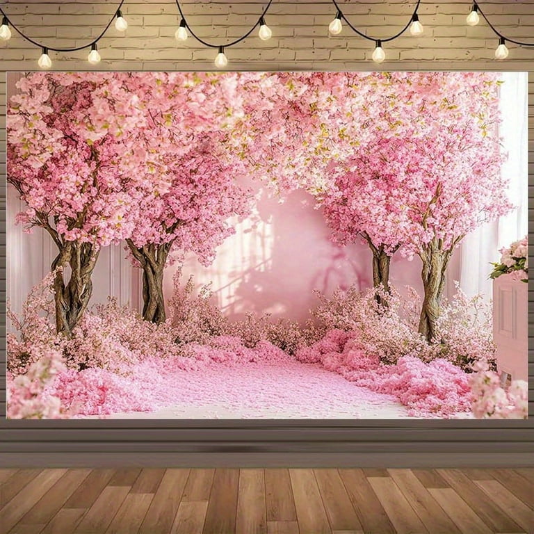 Spring Cherry Blossom Backdrop Pink Sakura Trees Garden Cherry