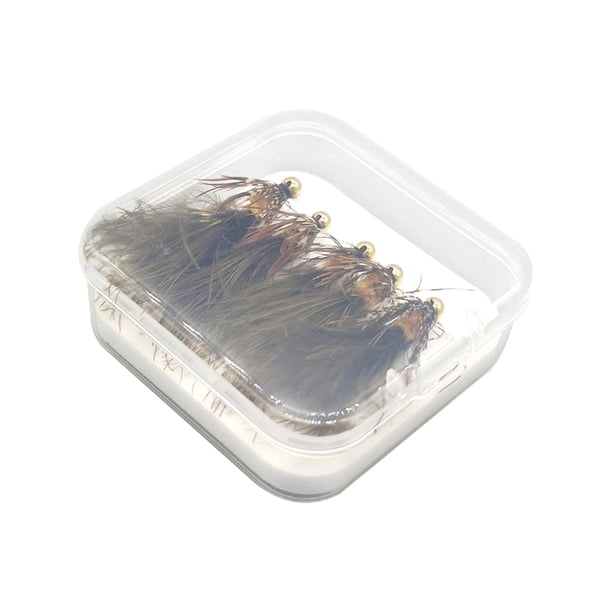 Paquete de 5 Señuelos de pesca con mosca Wooly Bugger Tamaño 10 con caja de almacenamiento transparente Marron oscuro shamjiam
