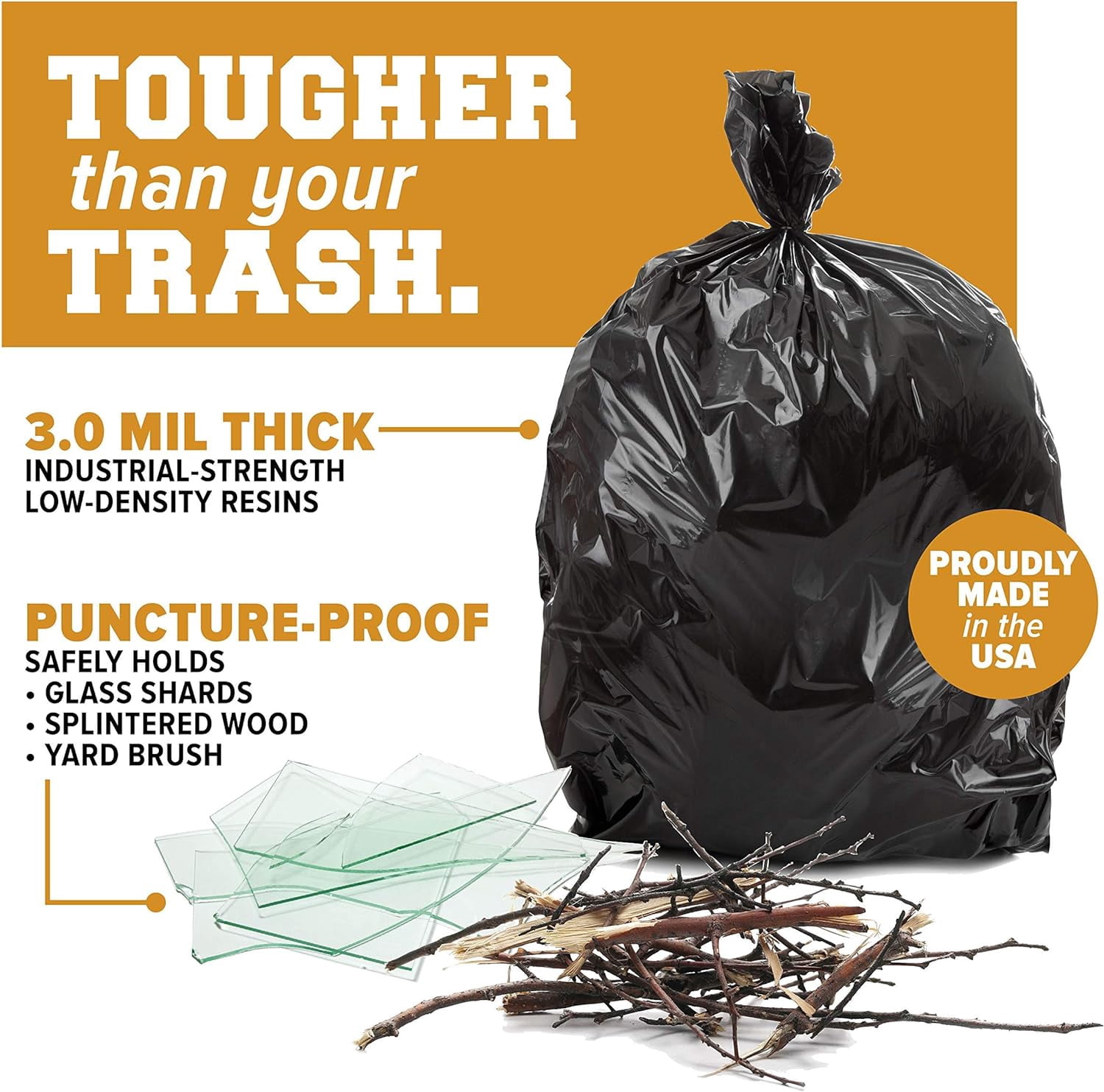 Plasticplace 64-65 Gallon Trash Can Liners for Toter │ 3.0 Mil │ Black Heavy Duty Garbage Bags │ 50” x 60” (25 Count)