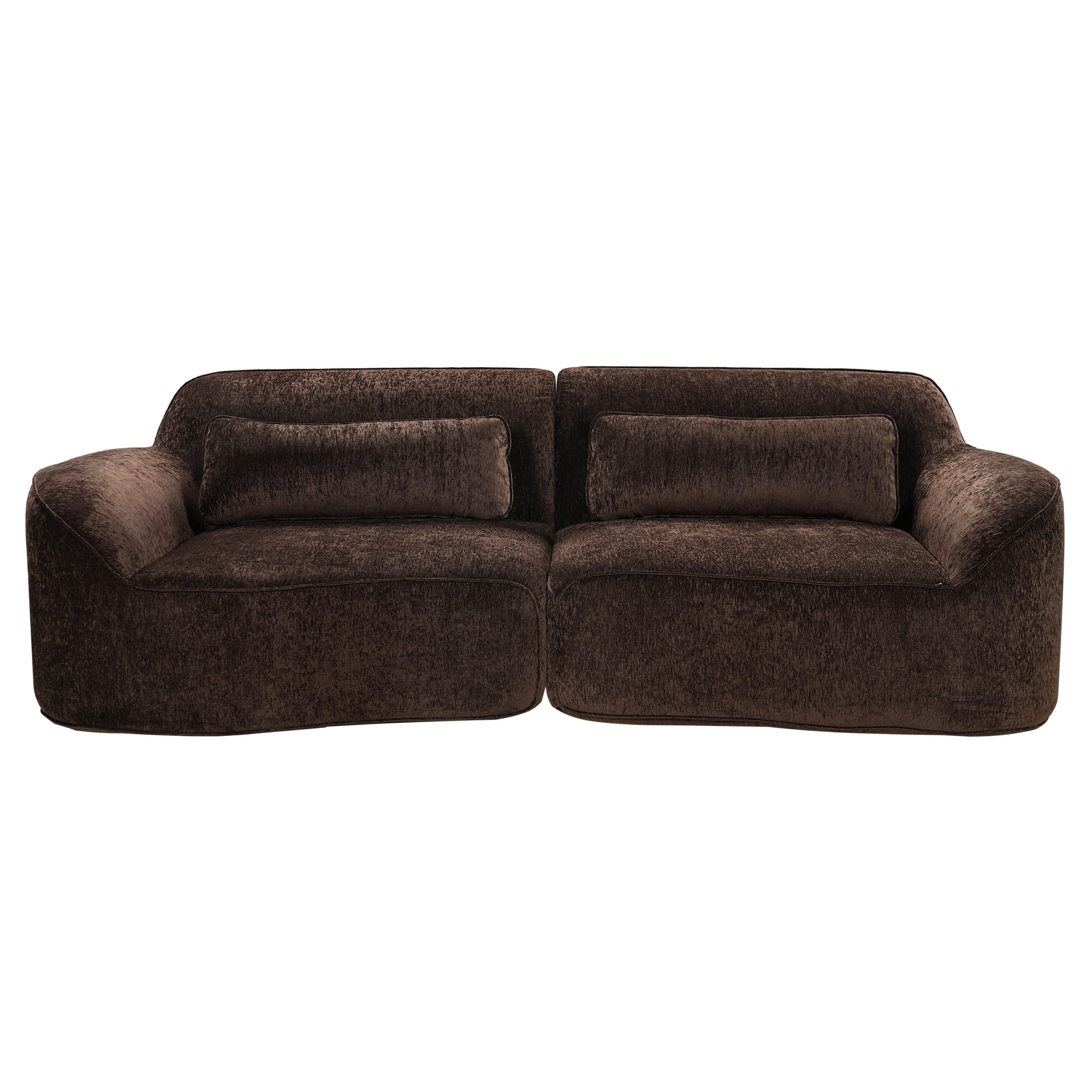 Christopher Knight Home 95" Modern Upholstered Curved Compressed Sectional Sofa with Pillows, Dark Brown