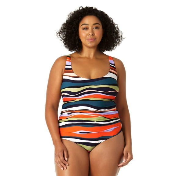 Anne Cole Plus - Women's Scoop Neck Shirred One Piece Swimsuit