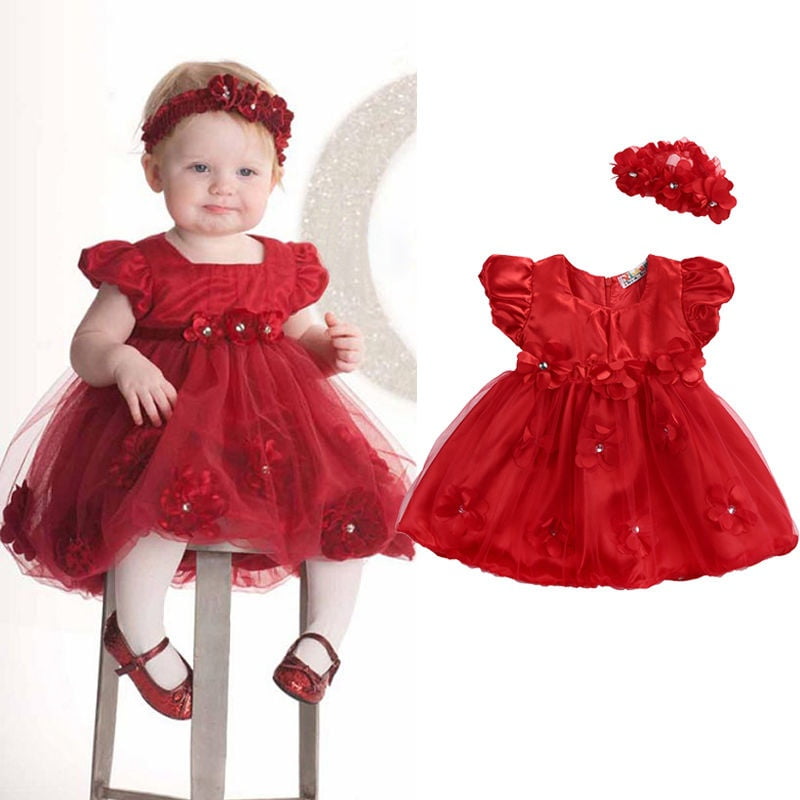 Christening Flower Girl Princess Dress Kids Baby Pearl Gown For Wedding Pageant 