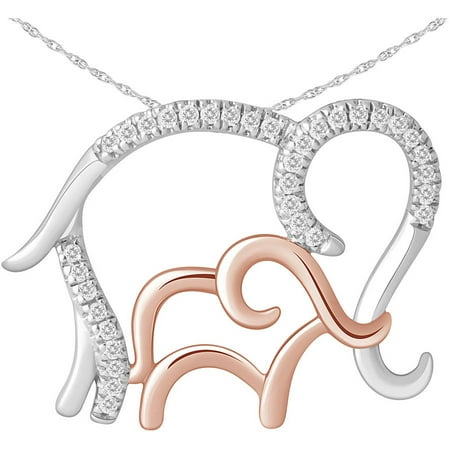 0.10 Carat T.W. Diamond Two-Tone 14kt Rose Gold and Sterling Silver Mom and Child Elephant Necklace (IJ I2-I3)
