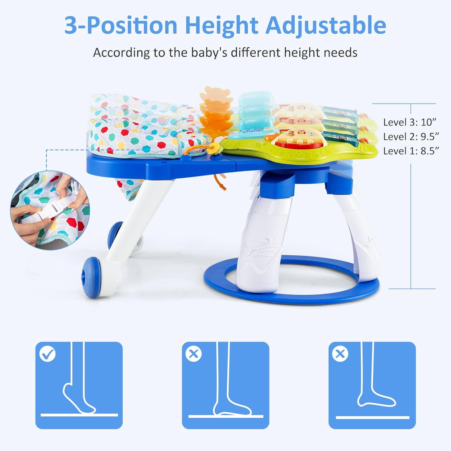 INFANS 3 in 1 Walk Around Baby Activity Center, Baby Walker with Play Table, Wheels, Detachable Seat Cushion, 3 Adjustable Heights, Learning Toys for Boys Girls Aged 6-36 Months