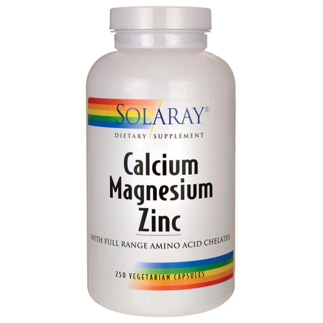Solaray Calcium Magnesium Zinc Supplement, with Cal & Mag Citrate, Strong Bones & Teeth Support, Easy to Swallow Capsules, Vegan, 60 Day Money Back Guarantee (250 CT)