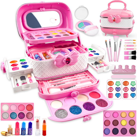Adofi Kids Makeup Kit Toys for Girls, Play Real Makeup Girls Toys, Washable Make Up for Little Girls, Non Toxic Toddlers Cosmetic for Children Age 3-12 Years Old, Toys for Girls 3 6 Years