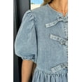 thumbnail image 5 of Chic Dusk Blue Bowknot Bubble Sleeve Short Denim Dress for Women | [ZhiHiMeRi] | (US 12-14)L, 5 of 5