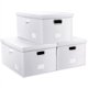 thumbnail image 2 of Caja de almacenamiento plegable con tapa, paquete de 3 unidades, contenedor organizador plegable de tela tipo cuero, cesta cubo con tapa para el hogar, recámara, clóset, oficina, guardería, 2 of 2