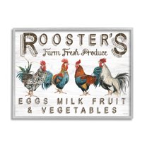 Stupell Rustic Roosters Farm Fresh Produce Animals & Insects Painting Gray Framed Art Print Wall Art