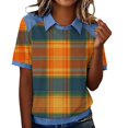 thumbnail image 3 of WTXUE Plaid Denim Collared Shirt Short Sleeve Shirts Dressy Casual Blouses Loose Blouses Tunic Shirts Jean Shirts Lightweight Shirts Work Shirts Dressy Casual Blouses Retro Polo Shirt Orange Xxl, 3 of 9