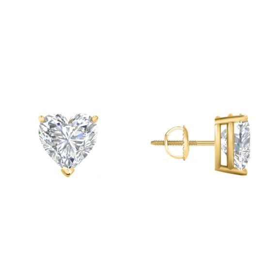 1 Ct Heart Lab Created Grown Diamond Real 14K Yellow Gold Plated Earrings Studs Screw Back