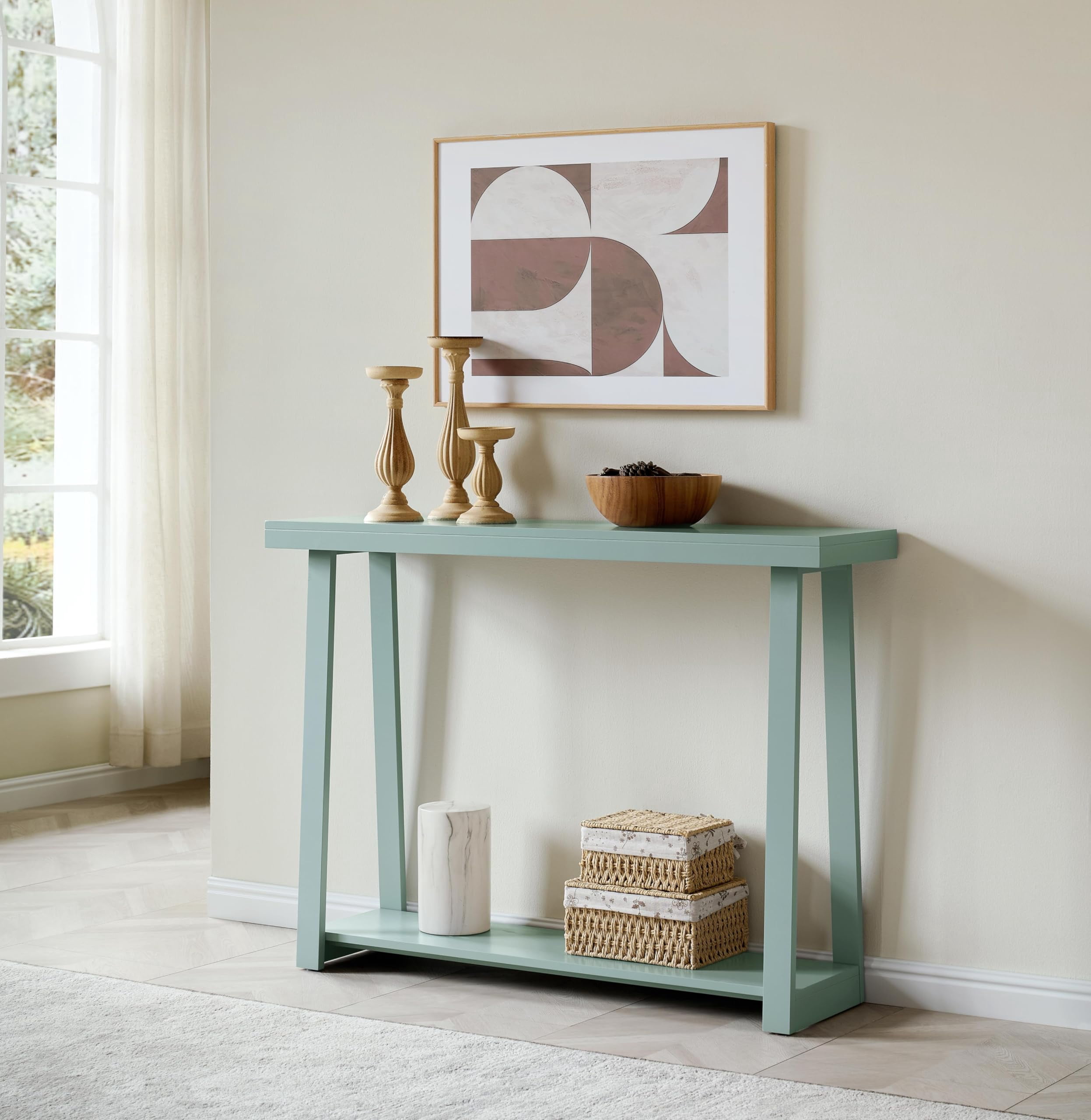 Kings Brand Furniture Emma Wood Console Sofa Table with Storage Shelf for Entryway, Hallway, Behind The Couch, Living Room, Foyer, Bedroom (Ice Blue, 36 inches)