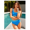 thumbnail image 2 of Blue Solid Color Modest Two Piece Bikini Set, 2 of 4
