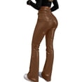 thumbnail image 6 of Cutuoiiu Women's Fashion Solid Color High Waisted Leather Pants Flared Leg Trousers for Casual and Night Out Gifts, 6 of 8