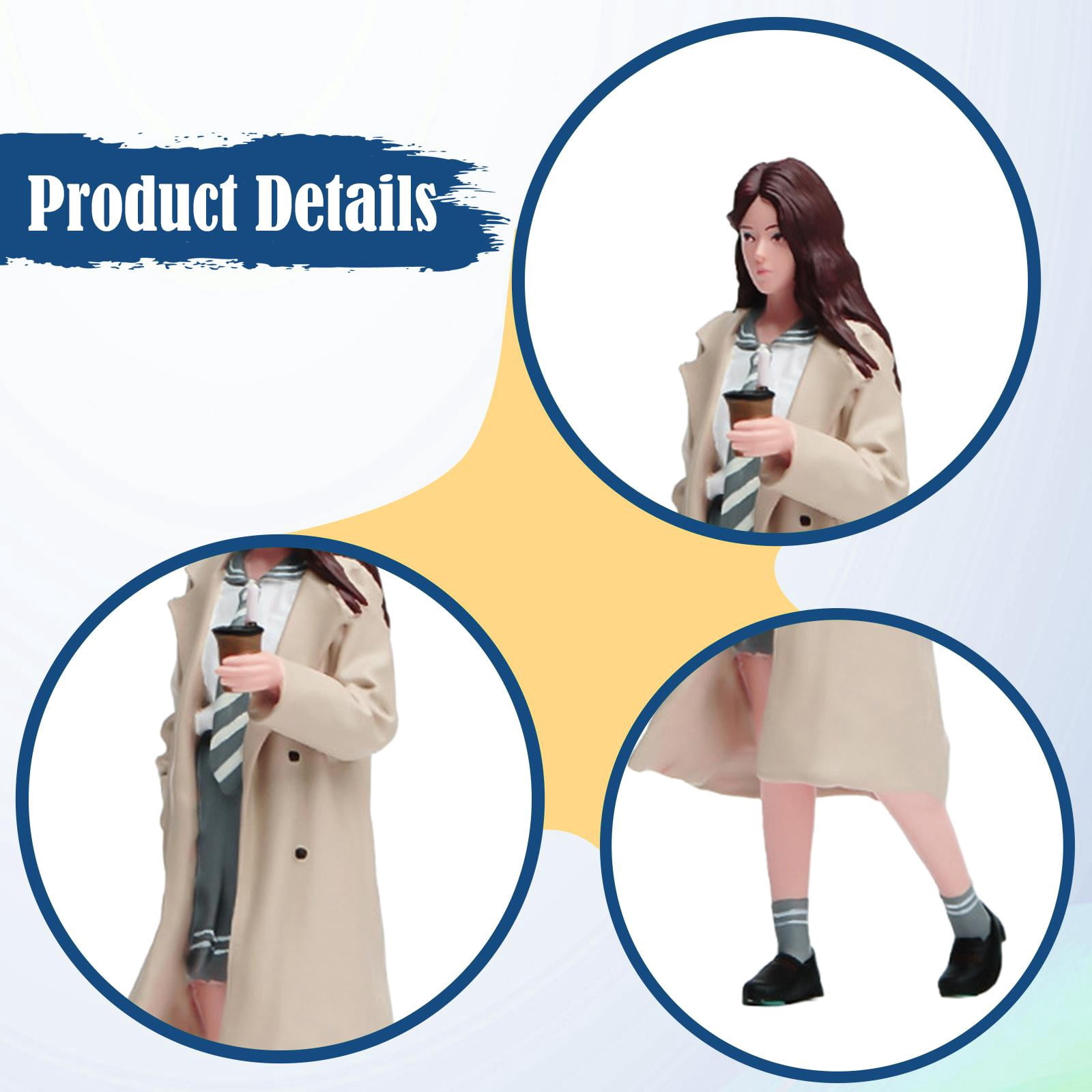 MERIGLARE Coffee Girl Street Miniature Model Diorama Figure Hobby Doll Accessory Resin Figurine for Birthday Gift Doll House Decoration 1 to 24 Scale