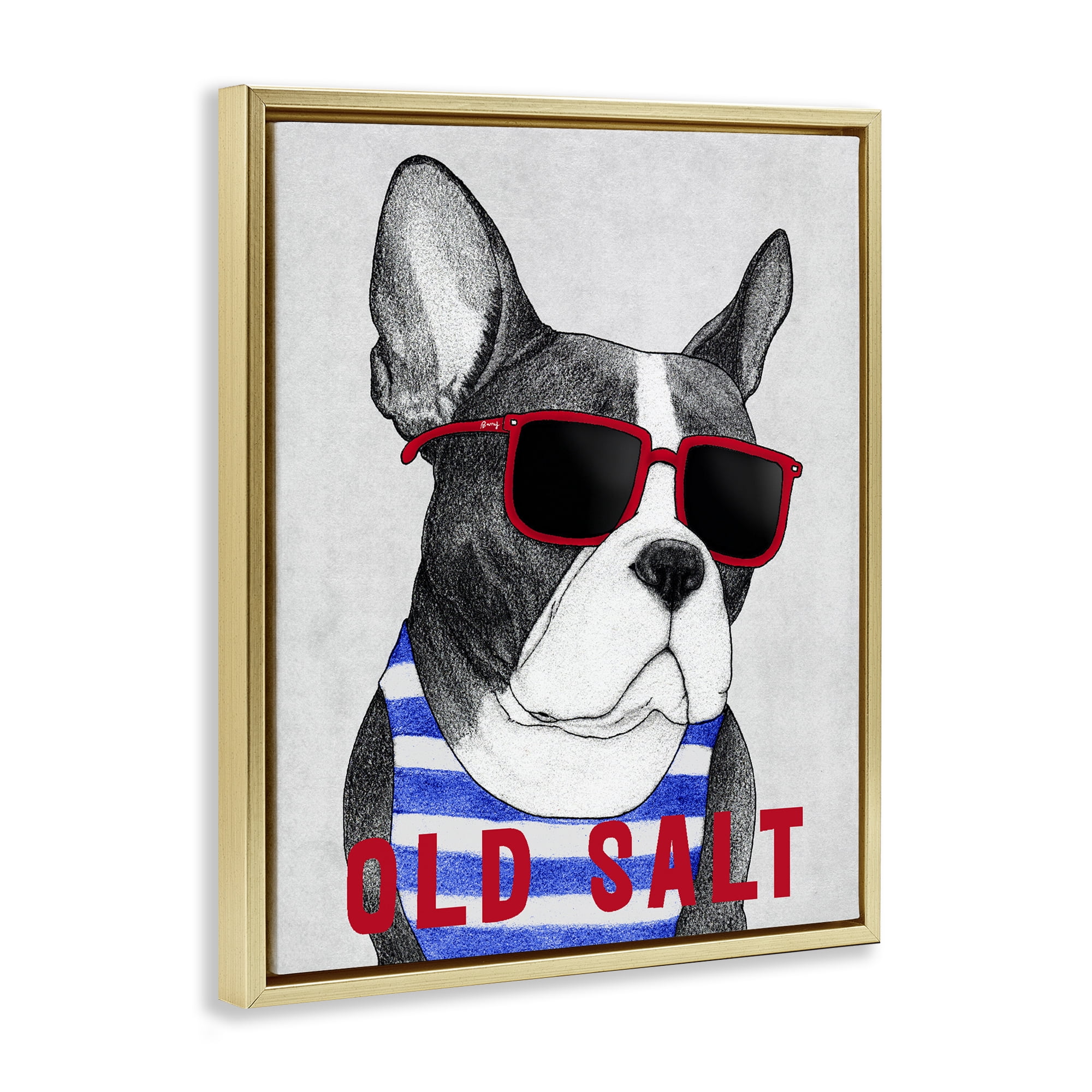 Stupell Industries Old Salt Summer Frenchie Gold Framed Floater Canvas Wall Art, design by Barruff