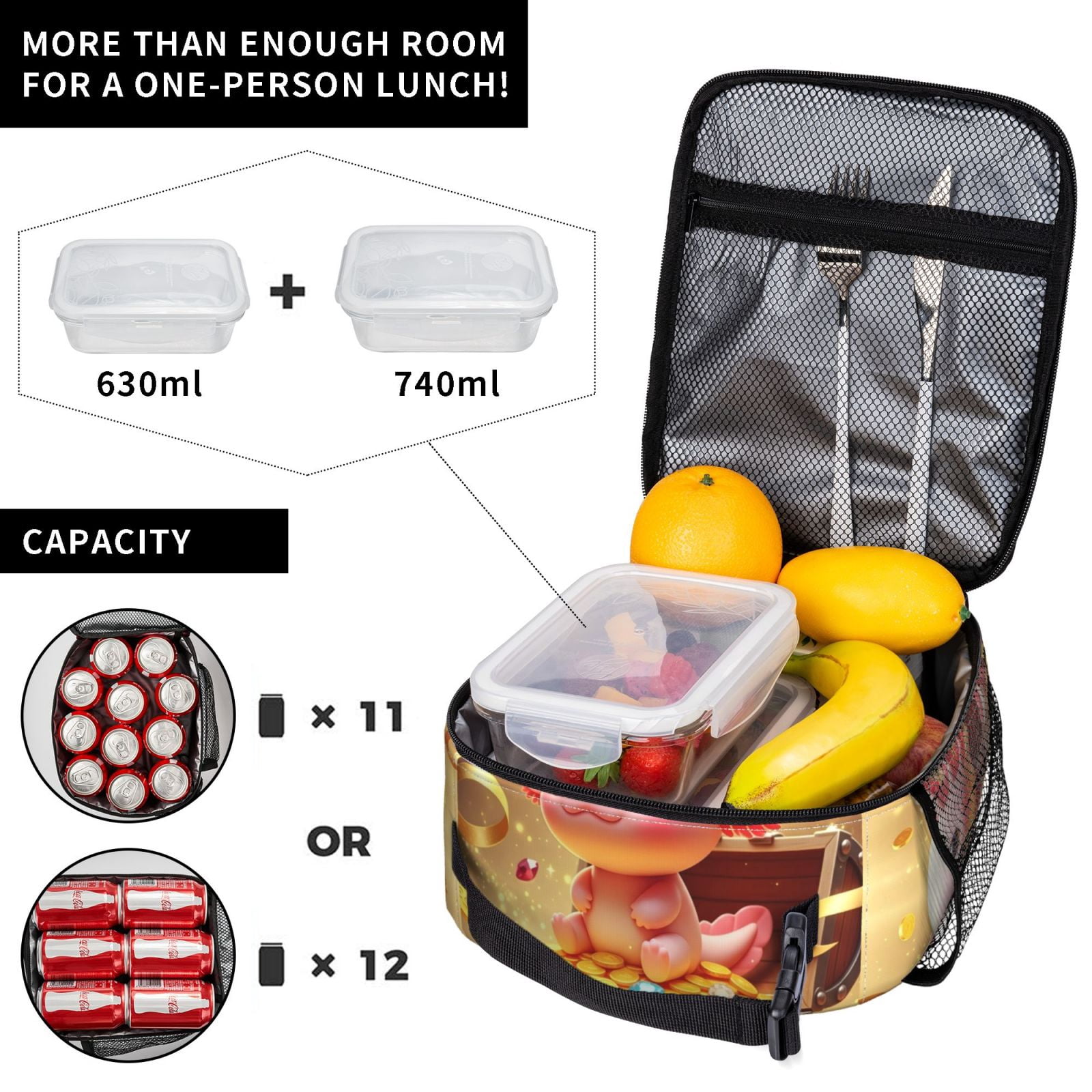 Lunch Bag For Women Men Insulated Portable Lunch Box Bento Box Office Picnic Travel Cooler Bag Cute Cartoon Axolotl 5