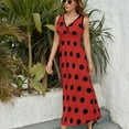 thumbnail image 6 of Black Polka Dots on Red Background Dress Fashion Boho Beach Long Dresses Female Party Printed Maxi Dress, 6 of 9
