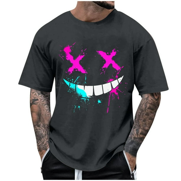 Camisetas de Cuello de la Tripulación de los Hombres de Poliéster Impreso en Seco Rápido, Cuello Redondo de Corte 3D para Gimnasio, Carrera, Ciclismo Y Ocasional