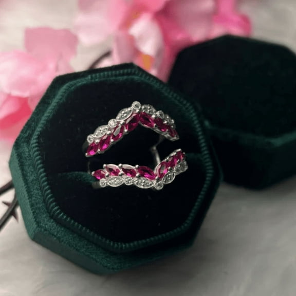 Marquise Cut Ruby Diamond Ring Guard in 925 Sterling Silver- Wedding Ring Jacket