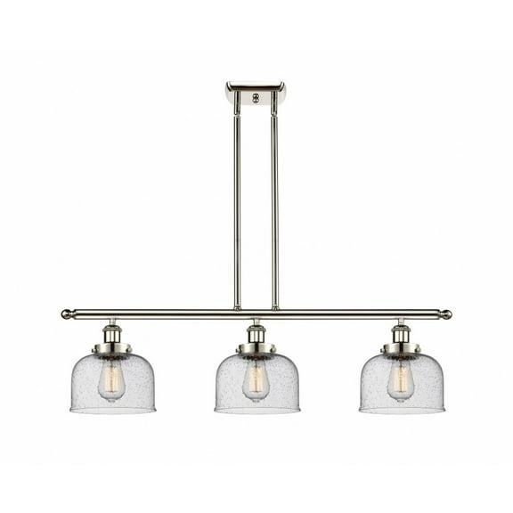 916-3I-PN-G74 Innovations Lighting Bell - 3 Light Stem Hung Island In Industrial Style-11 Inches Tall and 36 Inches Wide-Polished Nickel Finish-Seedy