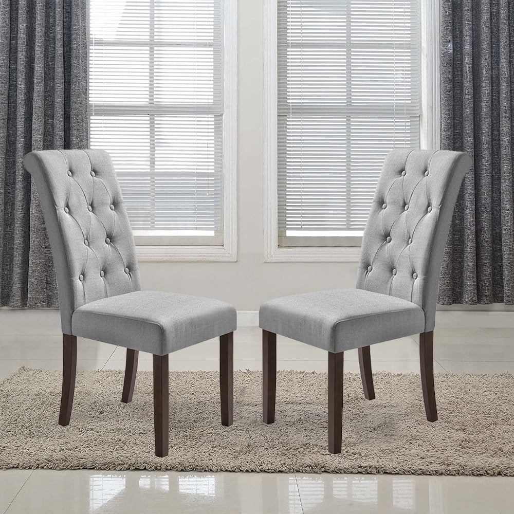 Upholstered Rustic Dining Chairs Set of 2, Tufted High Back Padded