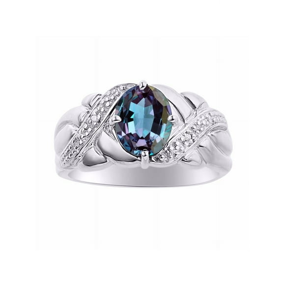 Diamond & Simulated Alexandrite Ring Set In Sterling Silver - Color Stone Birthstone Ring