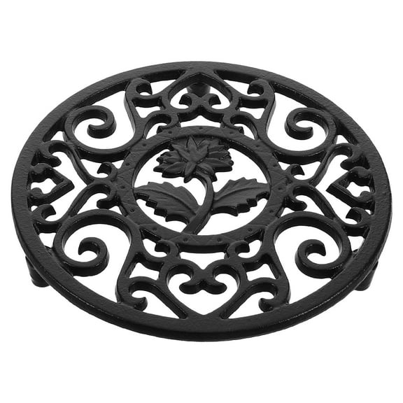 OFFIGAM Black Cast Iron Pot Stand with Non- Heat Insulation for Tabletop Use and Kitchen Accessory