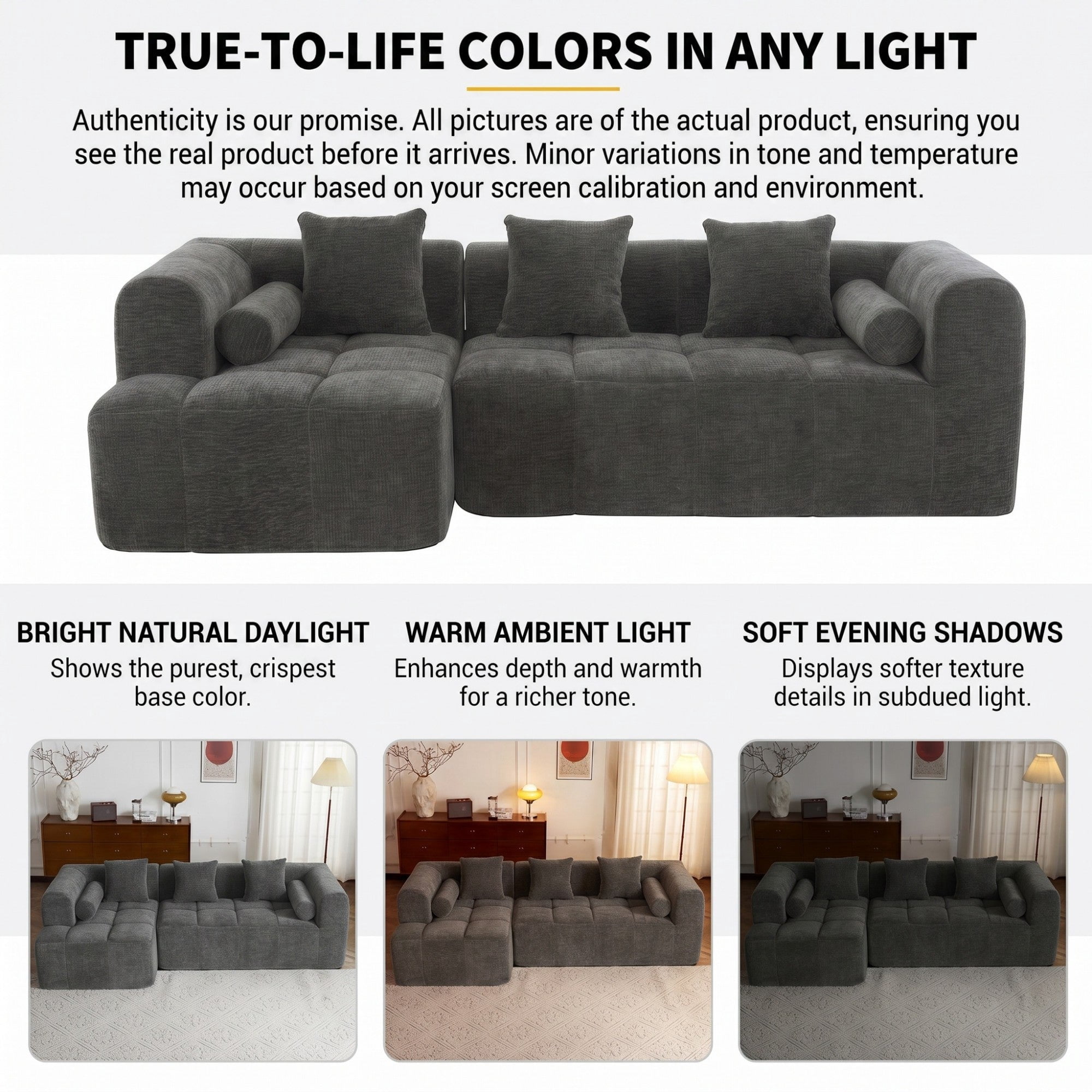 Sailvan 101.2" Modular Sectional Sofa, Deep Seating Full Foam Couch with 5 Pillows Grey