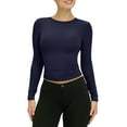 thumbnail image 2 of Blue Womens Tops Women’s Long Sleeve Round Neck Crop Top Tee Shirt Basic Solid Tight Slim Fit Cropped Shirt Workout Yoga Shirts for Women, 2 of 5